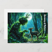 Enchanted nature guardian feeding a baby fawn postkarte (Vorne/Hinten)