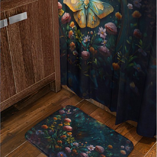 Enchanted Night Garden Celestial Floral Dreamscape Badematte