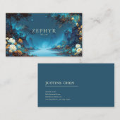 Enchanted Night Landscape Teal Yellow Floral Moon Visitenkarte (Vorne/Hinten)