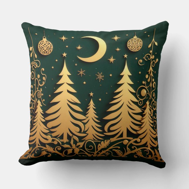 Enchanted Night – Moonlit Christmas Tree Pattern Kissen (Vorderseite)