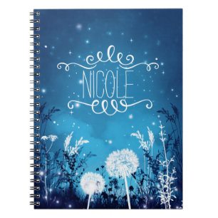 Enchanted Night Sky Stars & Foliage Blue Journal Notizblock