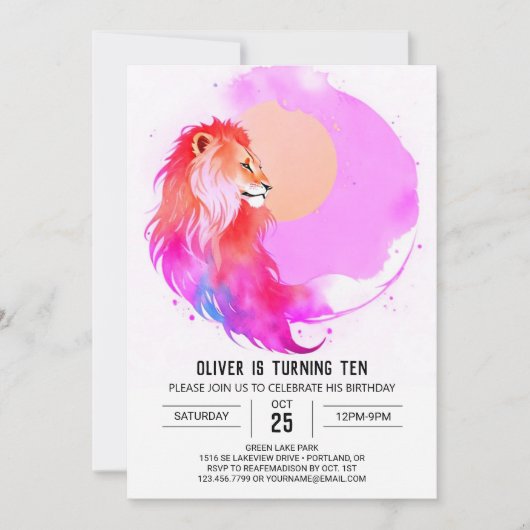 Enchanted Pastel Lion Birthday Einladung (Vorderseite)