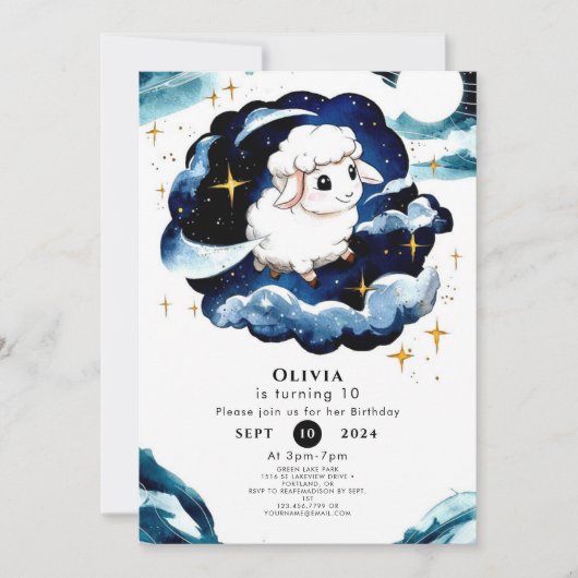 Enchanted Pastel Sheep zum Geburtstag Einladung (Vorderseite)