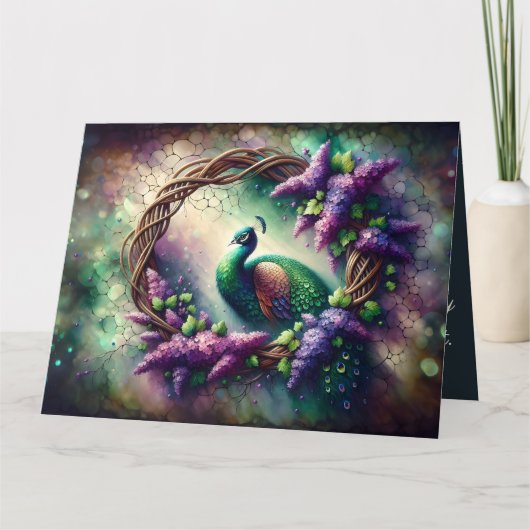 Enchanted Peacock Floral Wreath Karte (Vorderseite)