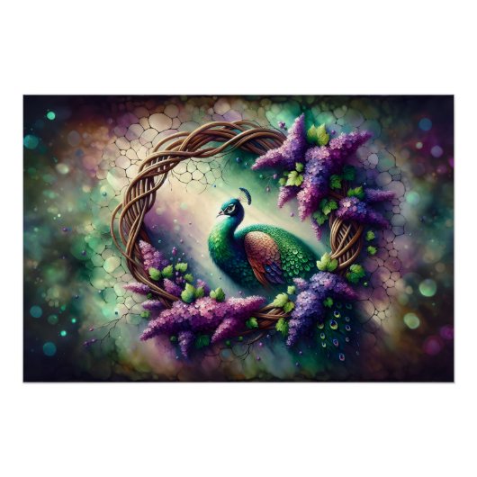 Enchanted Peacock Floral Wreath Poster (Vorderseite)