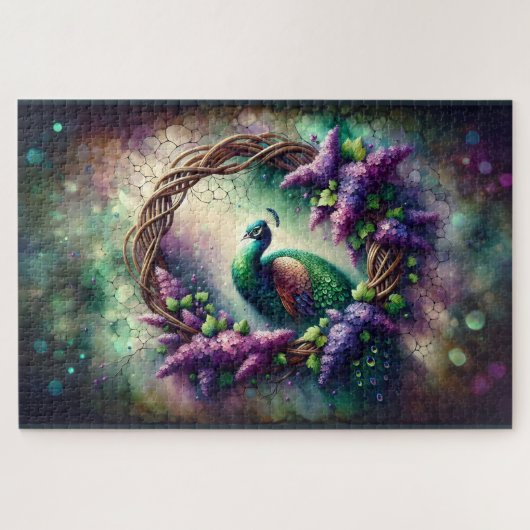 Enchanted Peacock Floral Wreath Puzzle (Horizontal)