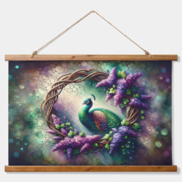 Enchanted Peacock Floral Wreath Wandteppich Mit Holzrahmen