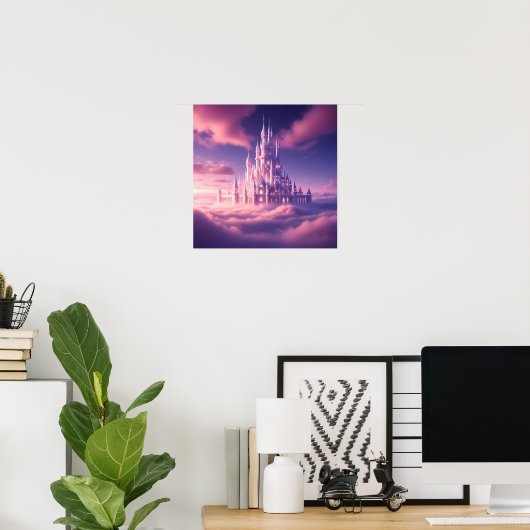 Enchanted Pink Castle Above the Dreamy Clouds Poster (Heimbüro)