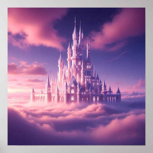 Enchanted Pink Castle Above the Dreamy Clouds Poster (Vorne)