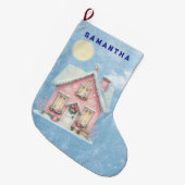 Enchanted Pink Cottage Personalized Stocking Großer Weihnachtsstrumpf (Vorderansicht (hängend))
