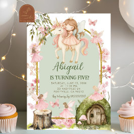 Enchanted Pink Fairy and Unicorns Forest Birthday Einladung