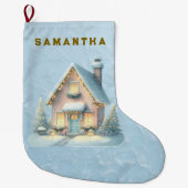 Enchanted Pink Winter Village Stocking Großer Weihnachtsstrumpf (Vorderseite)