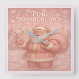 Enchanted Pink Wonderland Santa Quadratische Wanduhr