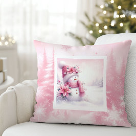 Enchanted Pinkmas Pillow Snowman Winter Magic Kissen