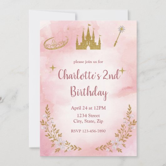 Enchanted Princess Birthday Invitation Pastel Pink Einladung (Vorderseite)