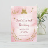 Enchanted Princess Birthday Invitation Pastel Pink Einladung (Stehend Vorderseite)