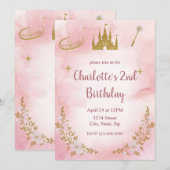 Enchanted Princess Birthday Invitation Pastel Pink Einladung (Vorne/Hinten)