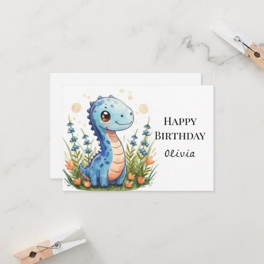 Enchanted Printable Dinosaur Birthday Karte (Vorderseite/Rückseite Beispiel)