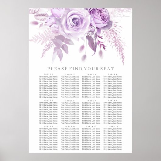 Enchanted Purple Floral Wedding Seating Chart Poster (Vorne)