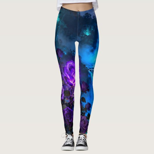 Enchanted Purple Rose Waterfall Leggings (Vorderseite)