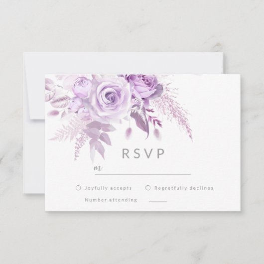 Enchanted Purple Roses Elegant Wedding RSVP Karte (Vorderseite)