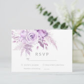 Enchanted Purple Roses Elegant Wedding RSVP Karte (Stehend Vorderseite)