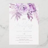 Enchanted Purple Roses Elegant Wedding Silver Folieneinladung (Vorderseite)