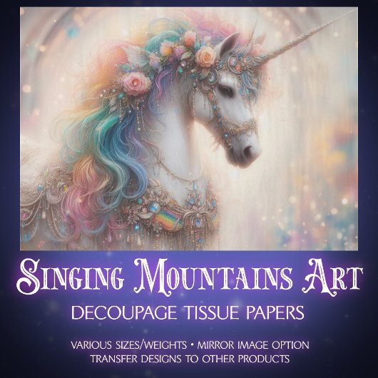 Enchanted Rainbow Unicorn Craft Decoupage Seidenpapier