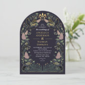 Enchanted Raven Lilac Gothic Wedding Ach Einladung (Stehend Vorderseite)