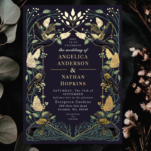 Enchanted Raven Lilac Gothic Wedding Folieneinladung