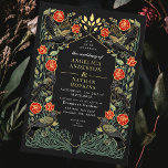 Enchanted Raven Roses Gothic Wedding Einladung<br><div class="desc">Elegant, whimsical, and gothic wedding design perfect for either an enchanted forest-themed celebration or a moody and dark gothic affair. This design features ravens set in a frame of green thorns, berries, red roses, and gold accents against a black background. Matching Items in our shop for a complete party theme....</div>