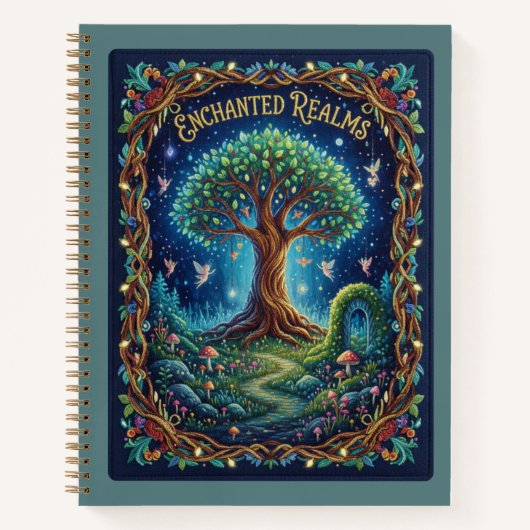 Enchanted Realms Embroidered Tree of Life & Fairy Notizblock (Vorderseite)
