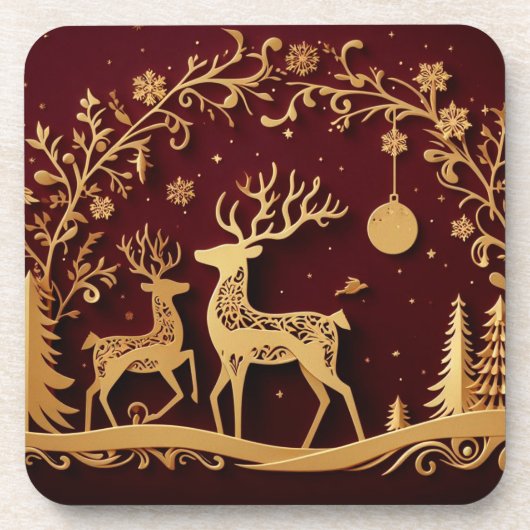 Enchanted Reindeer – Holiday Whimsy Getränkeuntersetzer (Vorderseite)
