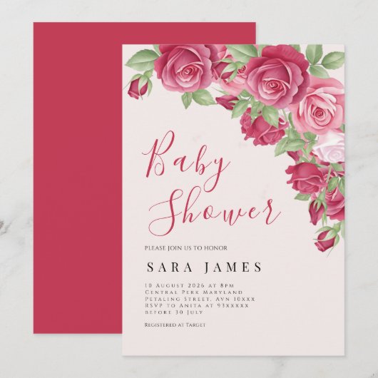 Enchanted Rose Garden Baby Shower Invitation Einladung (Vorne/Hinten)