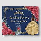 Enchanted Rose Red Roses Princess Gold Quinceanera Gästebuch (Vorderseite)