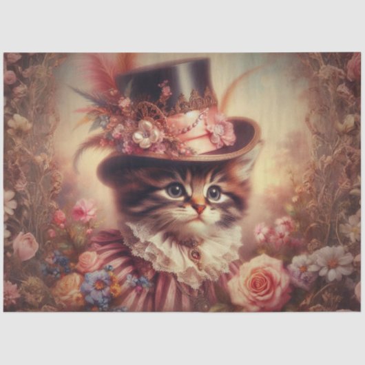 Enchanted Roses and Victorian Cat Decoupage Seidenpapier (Vorderseite)