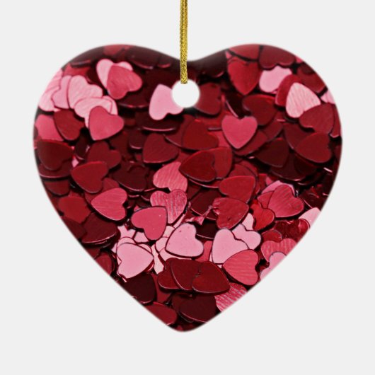 Enchanted Ruby Bliss Heart Confetti Pattern Keramik Ornament (Hinten)