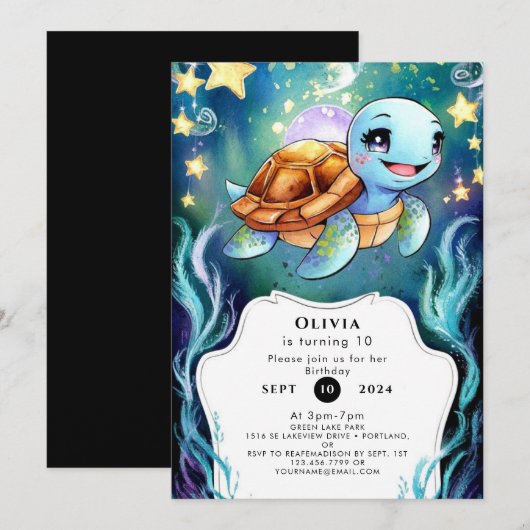 Enchanted Simple Boho Turtle Birthday Einladung (Vorne/Hinten)