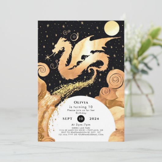 Enchanted Simple Dragon Birthday Einladung (Stehend Vorderseite)