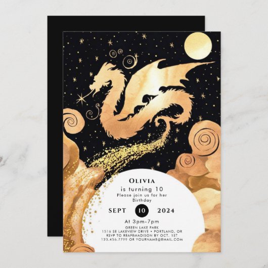 Enchanted Simple Dragon Birthday Einladung (Vorne/Hinten)