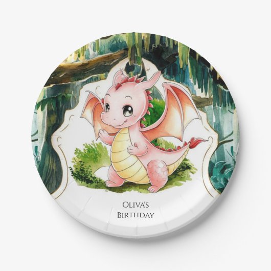 Enchanted Simple Dragon Birthday Pappteller (Vorderseite)