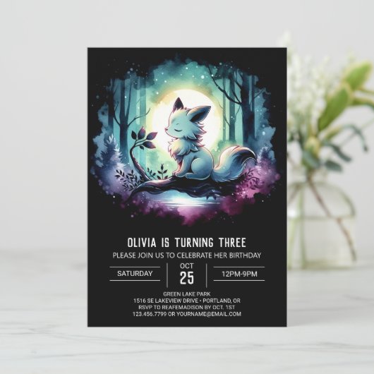 Enchanted Simple Wolf Birthday Einladung (Stehend Vorderseite)