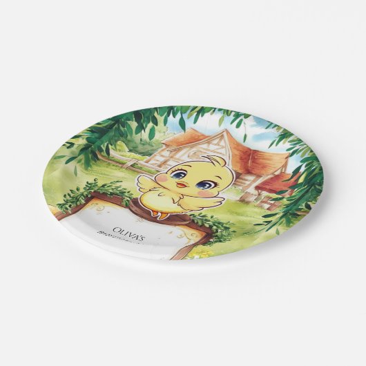 Enchanted Small Chicken Birthday Pappteller (Schrägansicht)