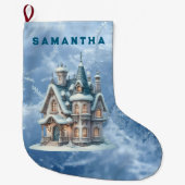 Enchanted Snowy Castle Personalized Stocking Großer Weihnachtsstrumpf (Vorderseite)