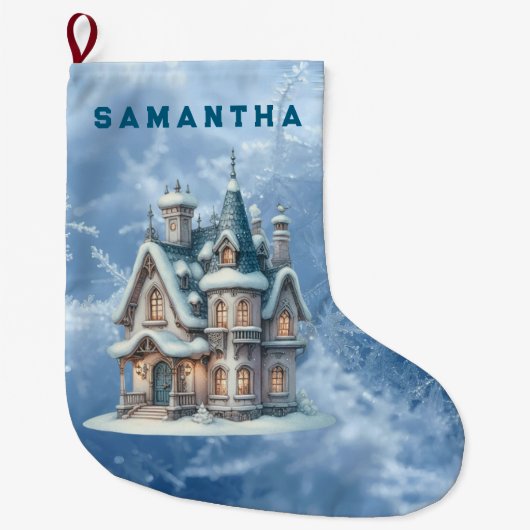 Enchanted Snowy Castle Personalized Stocking Großer Weihnachtsstrumpf (Vorderseite)