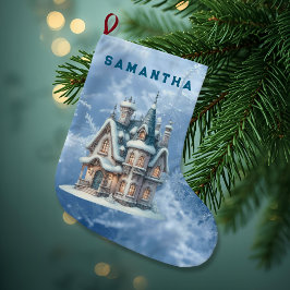 Enchanted Snowy Castle Personalized Stocking  Großer Weihnachtsstrumpf