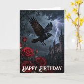 Enchanted Spooky Gothic Castle Raven Birthday Karte (Gelbe Blume)