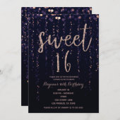 Enchanted Star Lights Lila & Gold Sweet 16 Party Einladung (Vorne/Hinten)