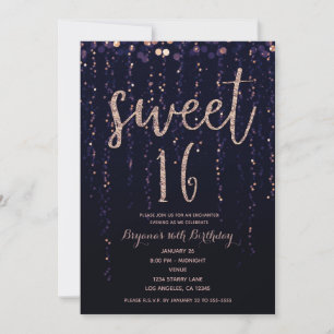Enchanted Star Lights Lila & Gold Sweet 16 Party Einladung