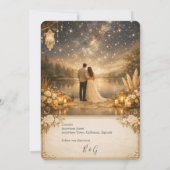 enchanted Starry Night Lake Blue & Gold Wedding Einladung (Rückseite)